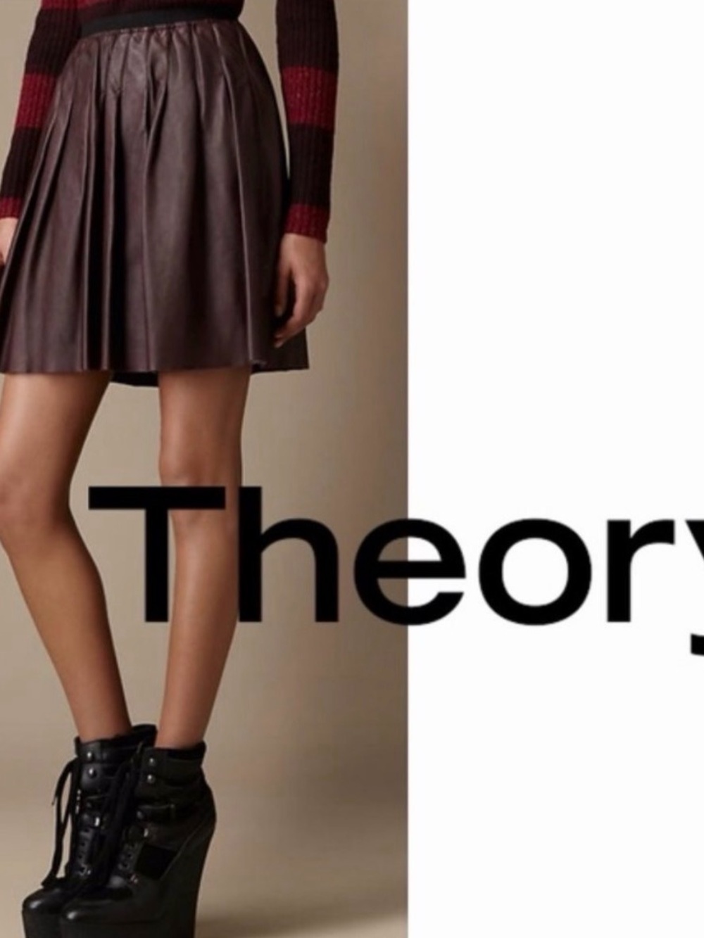 Theory Genuine LEATHER Pleated Skirt Brown
